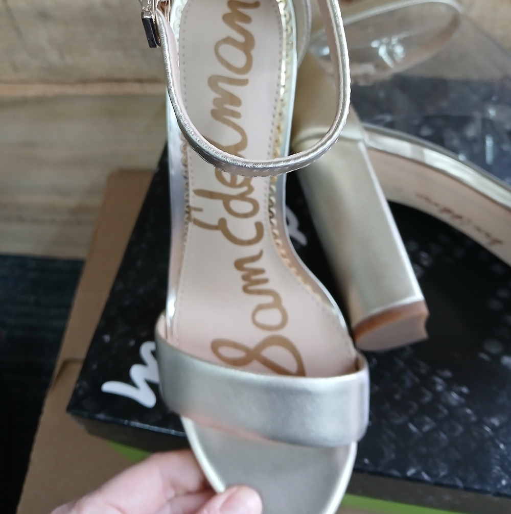 Sam Edelman Light Gold Leather Yaro Block Heel Ankle Strap Sandals NWB Size 5m - Picture 10 of 11
